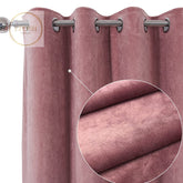 2 Pieces Plain Dyed Velvet Eyelet Curtains-Tea Pink